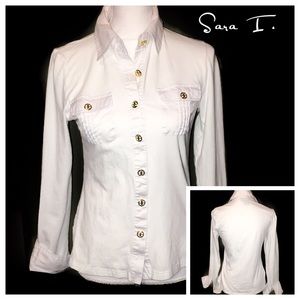 Sara I. Women’s White Cuff Sleeve Top Size M